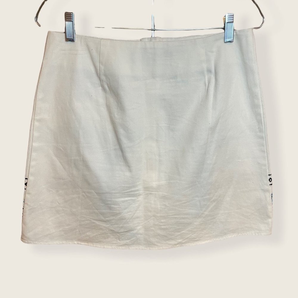 Blue Rain Embroidered Button Down Mini Skirt Sz M - image 2